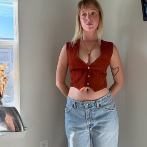 Vintage 70s orange genuine leather vest